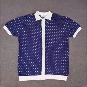 NWT OXKNIT Men's Button Shirt Strip Knit Blue Polka Dots Sz (2XL) 60s Mod Style